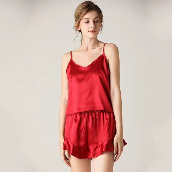 Pigiama da notte sexy con bretelle in pizzo personalizzato per indumenti da notte da donna in cotone di seta all'ingrosso